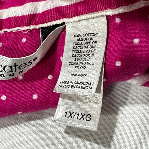 Delicates Top Women Plus 1X Pink White Striped Short Sleeve 100% Cotton Casual - Picture 7 of 7